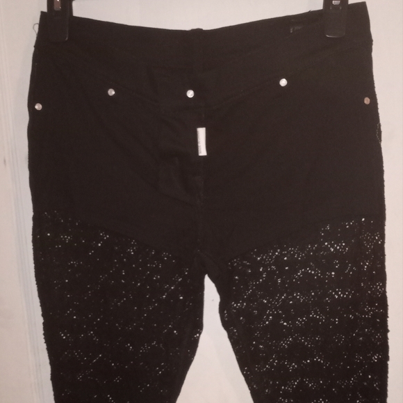 Black Twill/Lace Jeans/Leggings Sz 9 Cotton Spandex  4 Pocket NWOT New - Picture 4 of 7